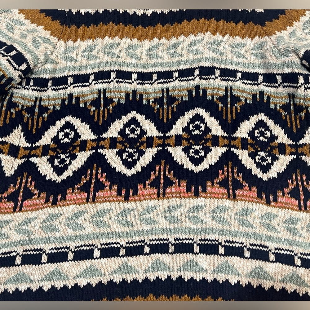 LL Bean Woman's Small Petite Cotton Ragg Sweater Open Cardigan Fair Isle 508193 - Picture 5 of 15